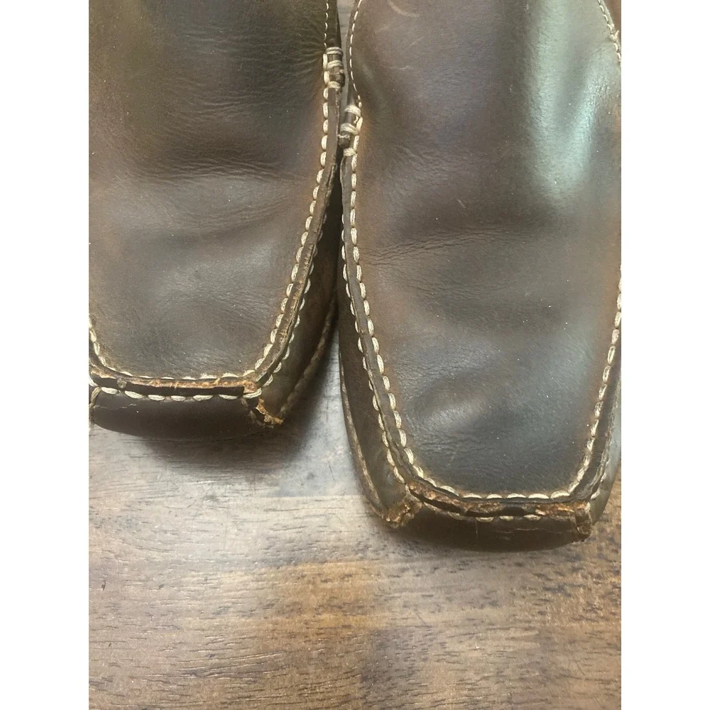 SM New York Mens Brown Leather Loafers Driver Shoes Square Toe Slip On Sz 10.5